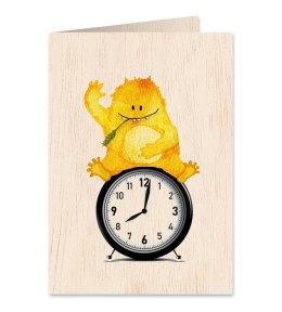 Karnet drewniany C6 + koperta Misiek na zegarze