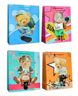 Torebka prezentowa M Miś 3D brokat