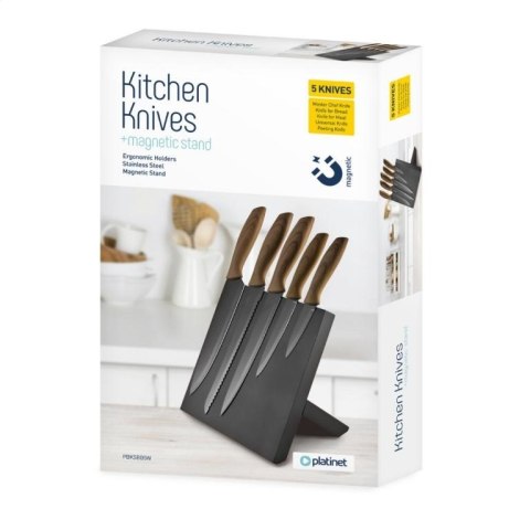 PLATINET 5 BLACK KNIVES SET NOŻE KUCHENNE WOODEN HANDLE WITH BLACK MAGNETIC BOARD [45204]
