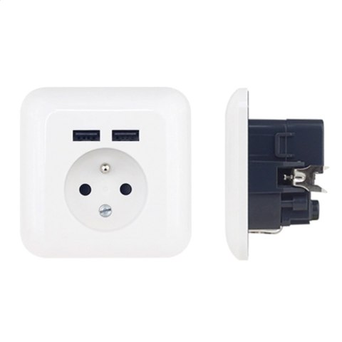 PLATINET WALL SOCKET GNIAZDO ELEKTRYCZNE FRENCH + 2 USB 2.1A [43964]