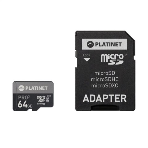 PLATINET microSDXC + ADAPTER SD 64GB class10 U3 A1 90MB/s [43999]