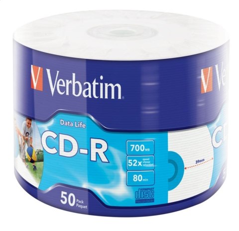 VERBATIM CD-R 700MB 52X DATA LIFE PRINTABLE SP*50 43794