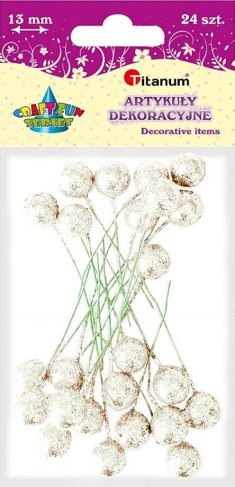 Drucik z kulką biała brokat 24szt