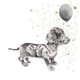 Karnet złocony kwadrat CL3815_BL Piesek z balonem