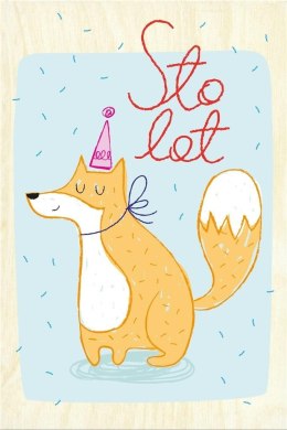 Drewniana kartka urodzinowa- Urodzinowy Lisek