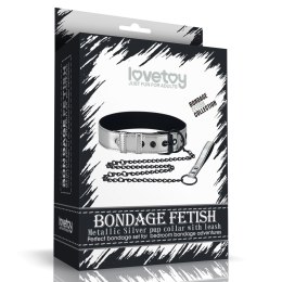 OBROŻA BONDAGE FETISH METALLIC PUP COLLAR WITH LEASH 24-0329