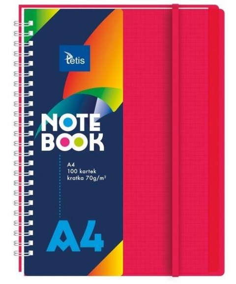 Kołonotatnik A4/100K kratka PP czerwony