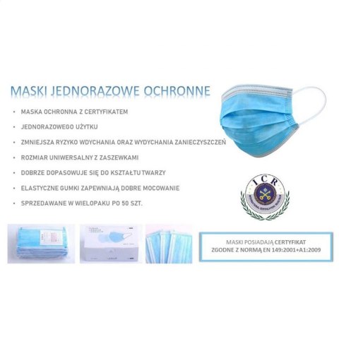 FACE MASK PROTECTION MASKA OCHRONNA 3-LAYER 50 PCS PACK [45299]