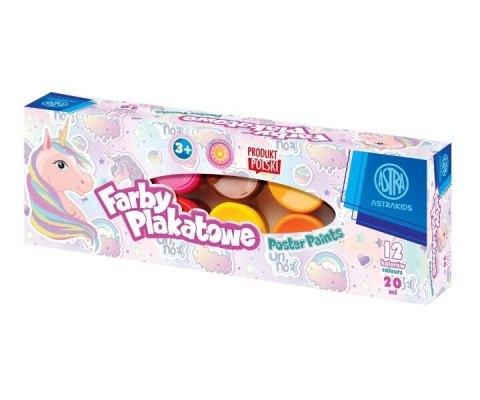 Farby plakatowe 12 kolorów 20ml Jednorożec ASTRA