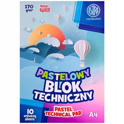 Blok techniczny kolorowy pastel A4/10K ASTRA