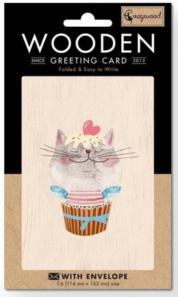 Karnet drewniany C6 + koperta Kot z sercem