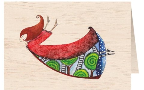 Karnet drewniany C6 + koperta Kobieta w sukni