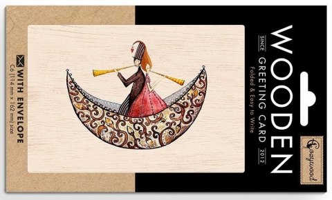 Karnet drewniany C6 + koperta Ślub łódka