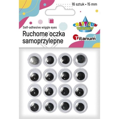 Oczy samoprzylepne bez rzęs 15mm okrągłe 16szt