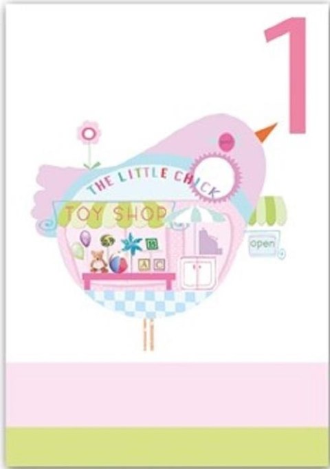 Karnet B6 brokat z kopertą Urodziny 1 dziewczynka