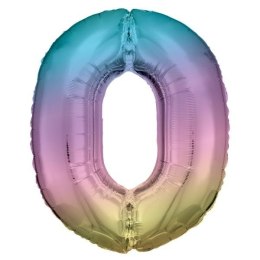 Balon foliowy cyfra 0 tęczowa pastel 70x86cm