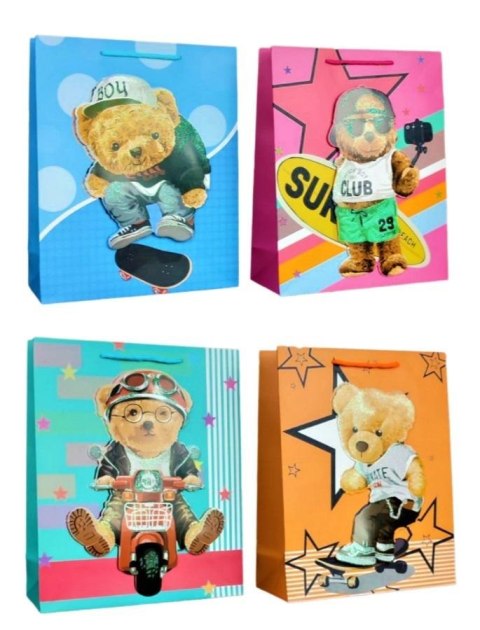 Torebka prezentowa L Miś 3D brokat