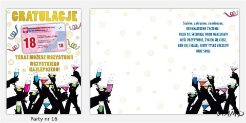Karnet Party naklejany B6+koperta Urodziny 18 wz16