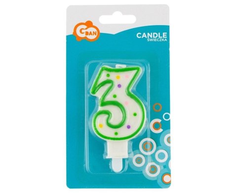 Świeczka cyfra 3 z kropeczkami 7.5cm
