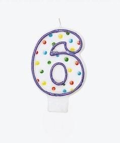 Świeczka cyferka 6 kropki 7,6cm