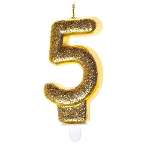 Świeczka urodzinowa 5 złoty brokat