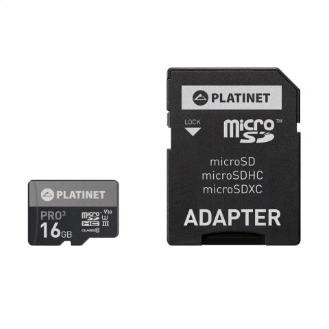 PLATINET microSDHC + ADAPTER SD 16GB class10 U3 90MB/s [44001]