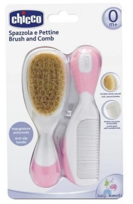 Szczotka + grzebyk z naturalnego włosia róż