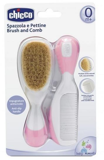 Szczotka + grzebyk z naturalnego włosia róż