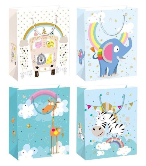 Torebka prezentowa M Zwierzaki szerokie dno