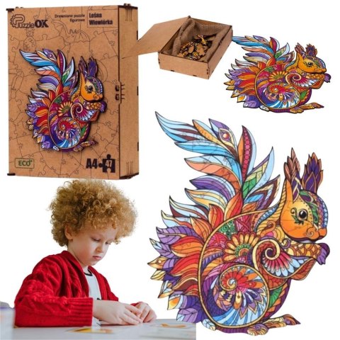 Puzzle drewniane eko 47 Leśna wiewiórka A4