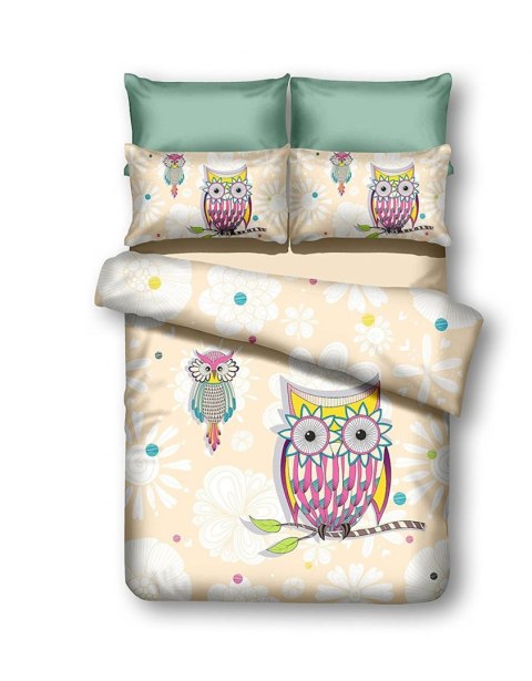 Pościel OWLS kolor kremowy drukowany motyw zwierzęcy 155x220_80x80*1 decoking - POS/OWLS/SUMMERSTORY/155X220+80X80*1