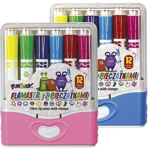 Flamastry z pieczątkami 12 kolorów mix