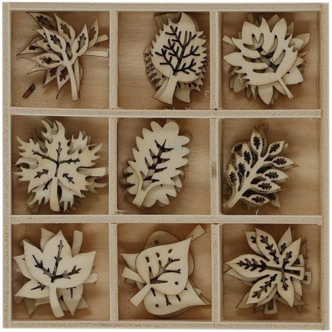 Drewniane dekoracje w pudełku mix 45szt