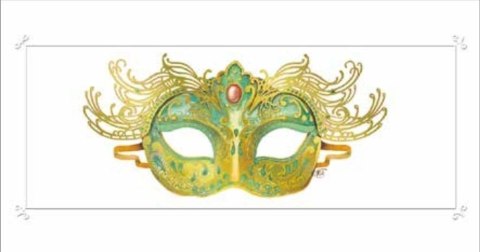 Karnet 12x23cm + koperta Maska zielony