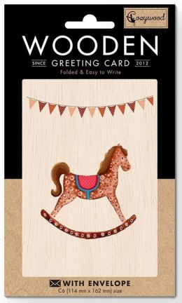 Karnet drewniany C6 + koperta Konik na biegunach