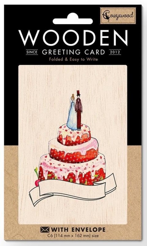 Karnet drewniany C6 + koperta Ślub tort