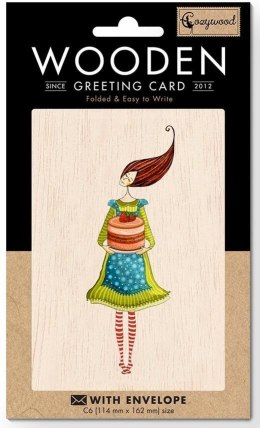 Karnet drewniany C6 + koperta Tort truskawkowy