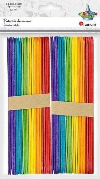 Drewniane patyczki proste 18x150mm mix kolor 50szt