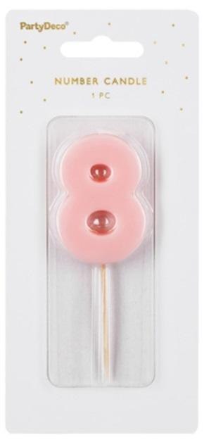 Świeczka urodzinowa cyfra 8 jasno różowa 5,5cm