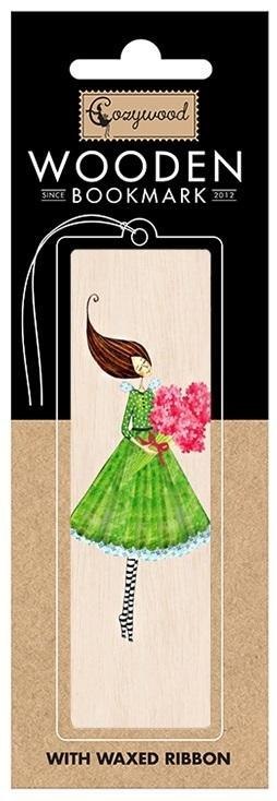 Zakładka drewniana Kobieta z bukietem