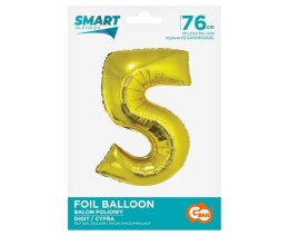 Balon foliowy cyfra 5 złota Smart 76cm