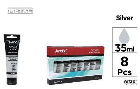 Farba akrylowa srebrna 35ml (8szt)