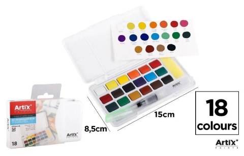 Farba akwarelowa z pędzlem wodnym 18 kolorów