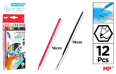 Kredki akwarelowe + pędzelek 12 kolorów