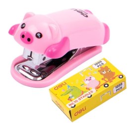 Zszywacz świnka różowa DELI