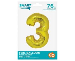 Balon foliowy cyfra 3 złota Smart 76cm