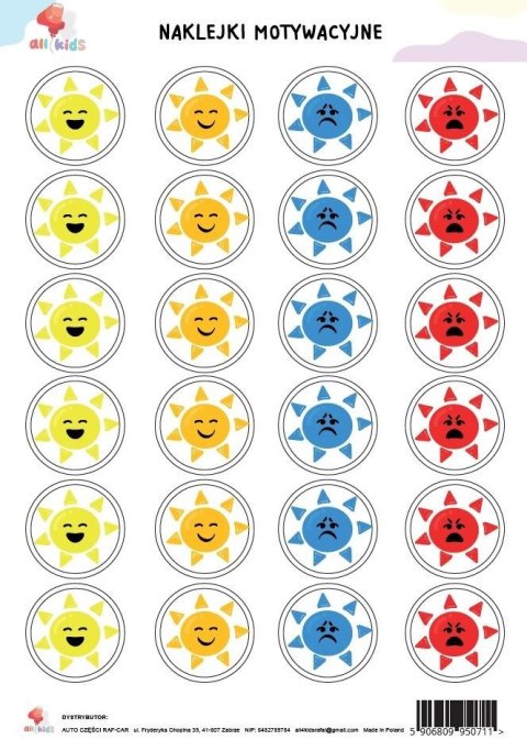 Naklejki motywacyjne A4 dla dzieci słoneczka