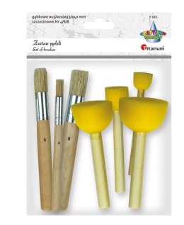 Pędzle szczecinowe okrągłe + gąbkowe mix 7szt