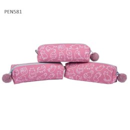 Piórnik jednokomorowy z pomponem różowy Koty