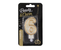 Świeczka cyfra 6 urodziny, złoty kontur